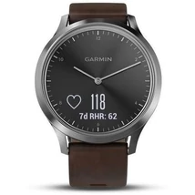 Garmin Vivomove HR Prémium + sötétbarna bőrszíjjal L, ezüst