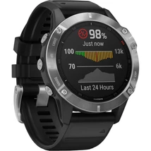 Garmin Fenix 6 + fekete szilikon szíjjal, ezüst