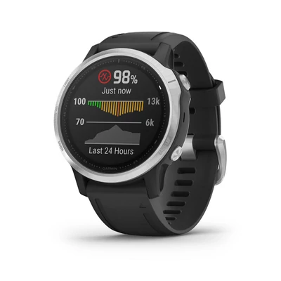Garmin Fenix 6S + fekete szilikon szíjjal, ezüst