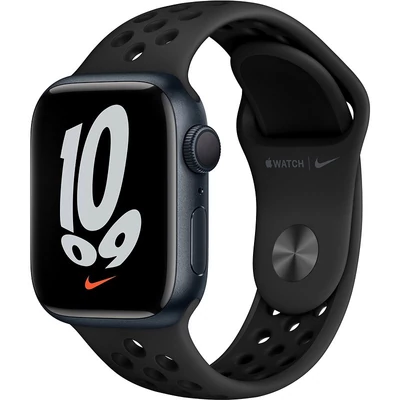 Apple Watch Series 7 NIKE GPS 41 mm alumínium tok+ antracit-fekete NIKE sportszíj, fekete