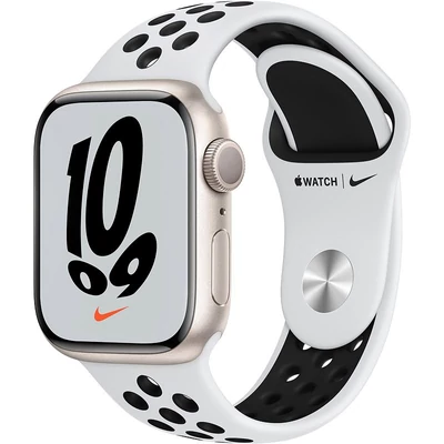 Apple Watch Series 7 NIKE GPS 41 mm alumínium tok+ platina-fekete NIKE sportszíj, starlight